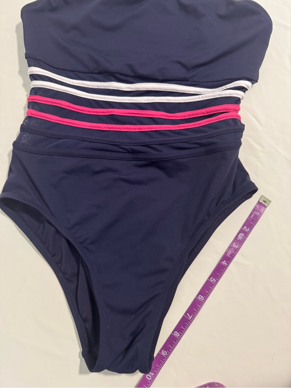 Nautica Navy One-Piece Swimsuit with White and Pink Stripes Size M - Picture 8 of 9